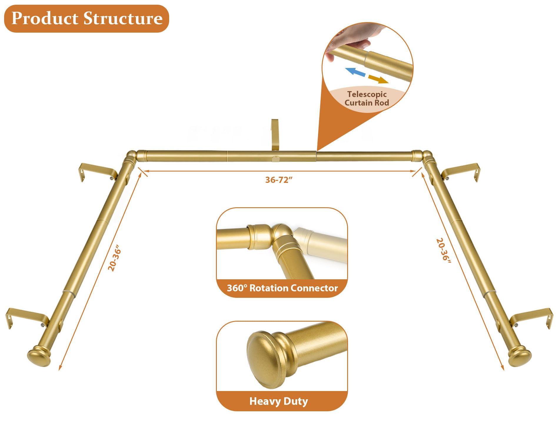 TONIAL Asta Per Tende Telescopica Oro Champagne – Da 32 A 86 Pollici (0,8-2,2 M), Terminali In Acrilico Diamantato, Supporta Fino A 10 Kg