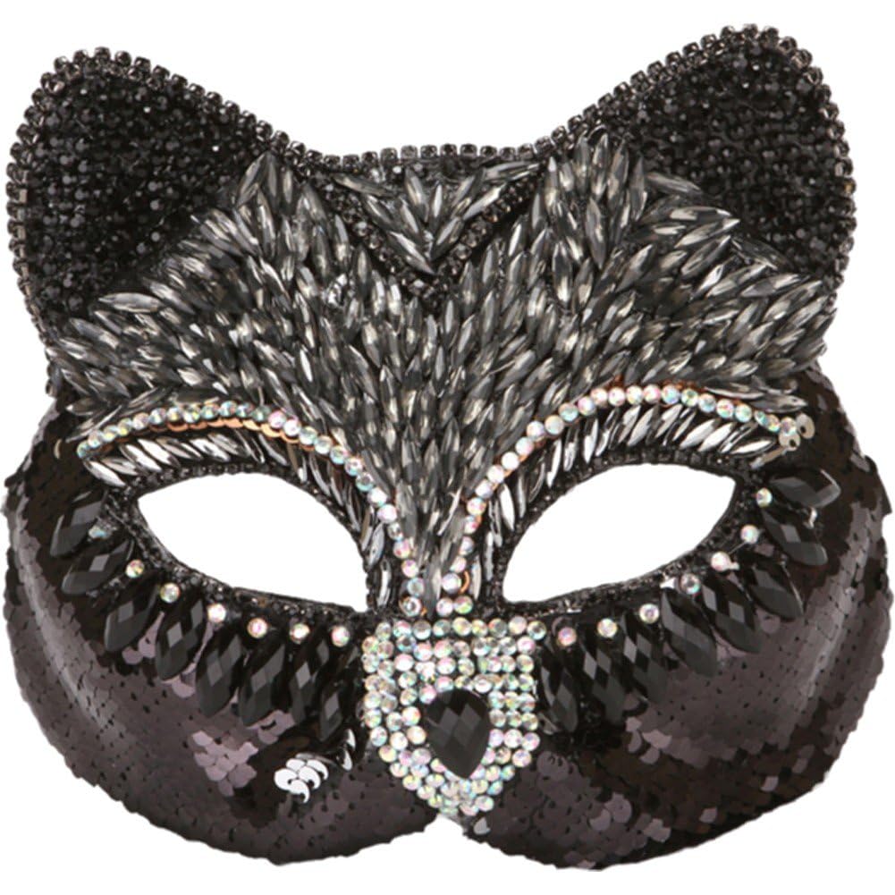 Masque de chat pailleté et scintillant accessoire demi-visage de fête