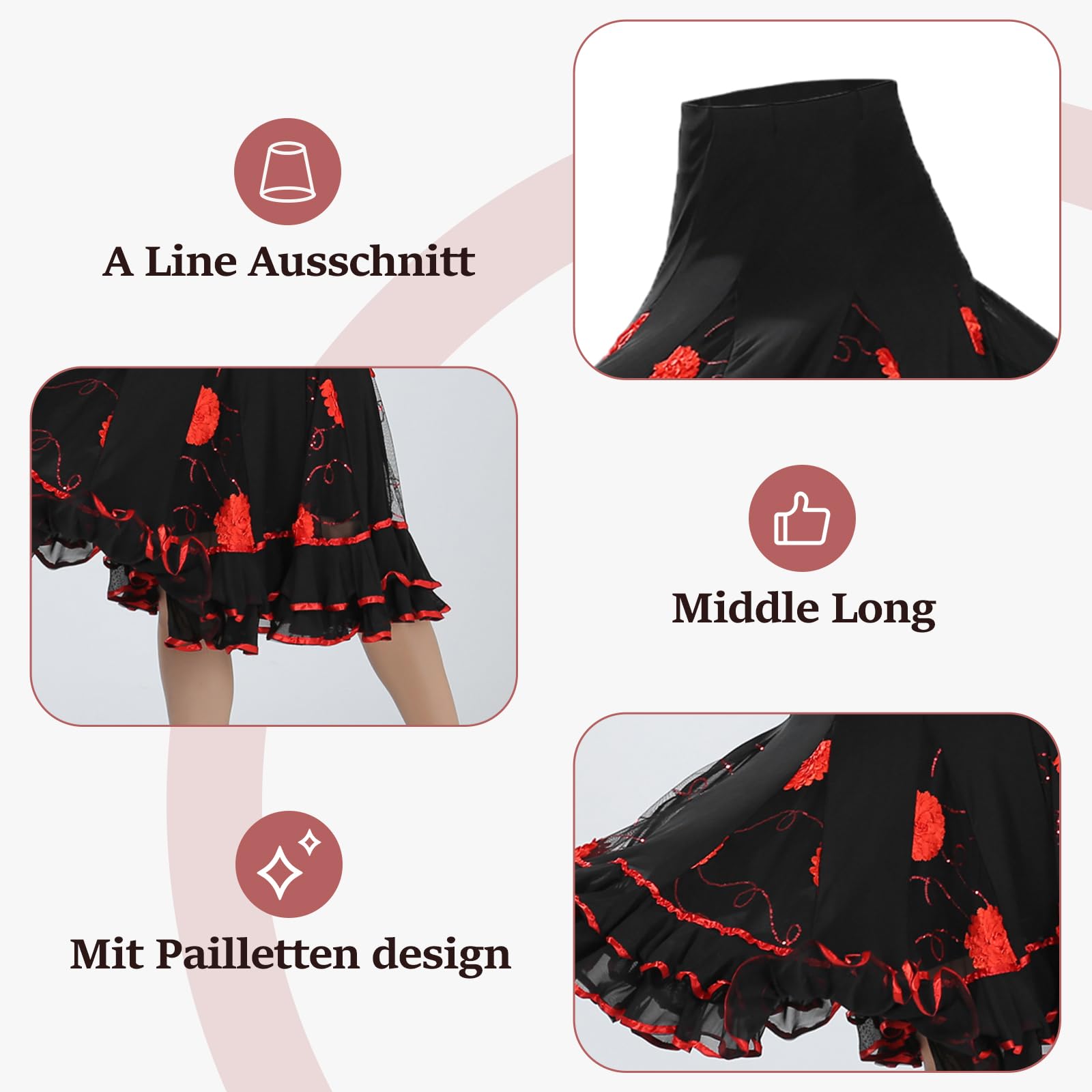 Sharplace Jupe Flamenco Ballroom Danse Robe Jupe Courte Vêtement Déguisment Femme
