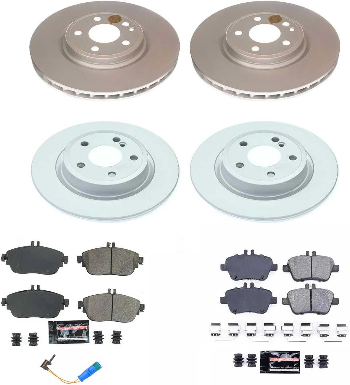 Power Stop CRK8046 Z17 Front and Rear Coated Rotor Kit-Coated Brake Rotors, Ceramic Brake Pads and 1 Front Sensor Wire For INFINITI QX30, Mercedes-Benz CLA250, Mercedes-Benz GLA250 [Model Specific]
