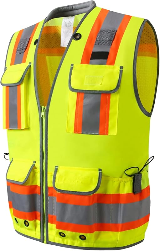 Surveyor Safety Vest, Reflective High Visibility Vests for Men | Class 2 Heavy Duty Work Vests with Pockets and Zipper