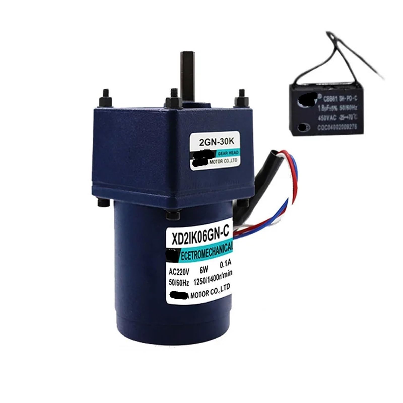AC Motor De Velocidad Ajustable Motor Motorreductor de Engranajes de CA de 220 V y 6 W con Motor monofásico de capacitancia, Motor pequeño de Velocidad Fija(10rpm Motor Bracket)