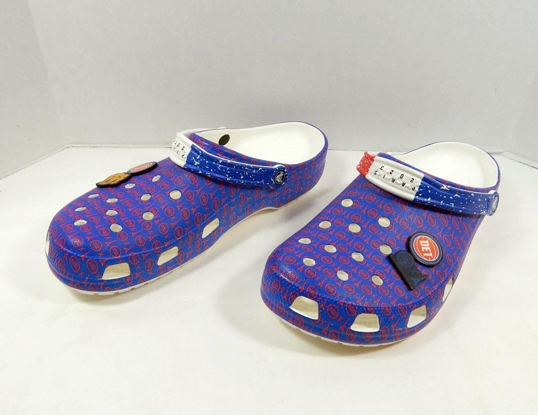 2023 Detroit Pistons Crocs Team Issued w/L.E. Jibbitz White//Red Shoes 15 - NBA Game Used
