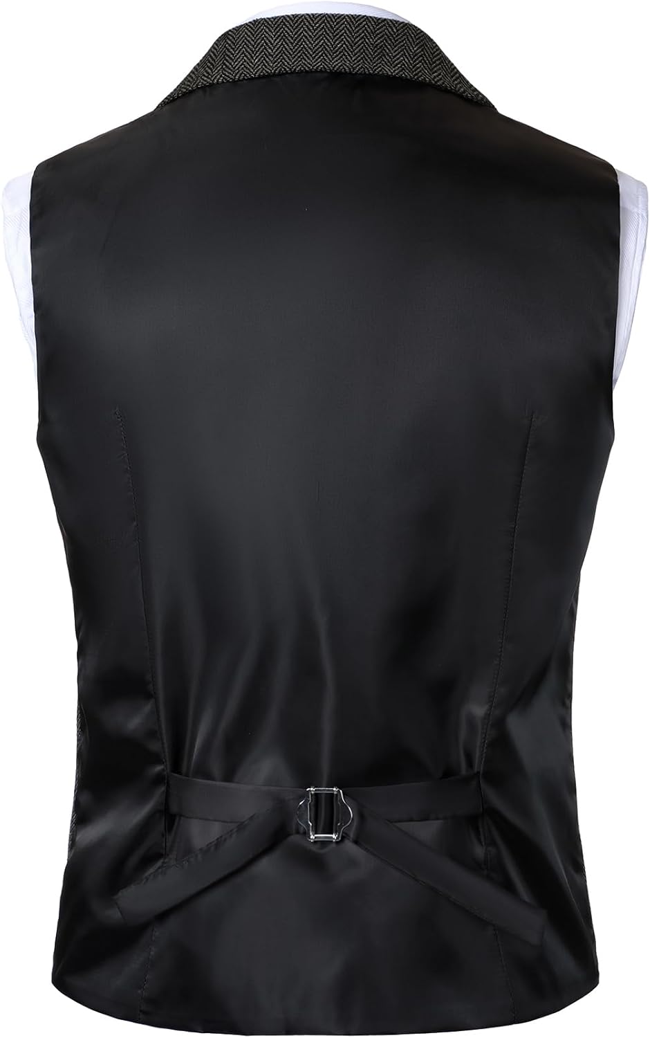 JEMITOP Men's Vintage Slim Fit Suit Vest Formal Prom Party Herringbone Pattern Waistcoat with Chain Detail - Image 2