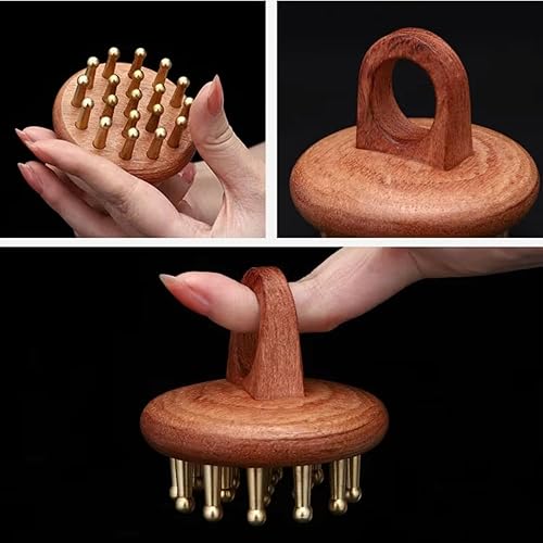 Miniatura 8 de Herramientas de masaje de terapia de madera, 19 dientes, cabeza de cobre, cepillo de presión meridiano de mano, relajación corporal y alivio del