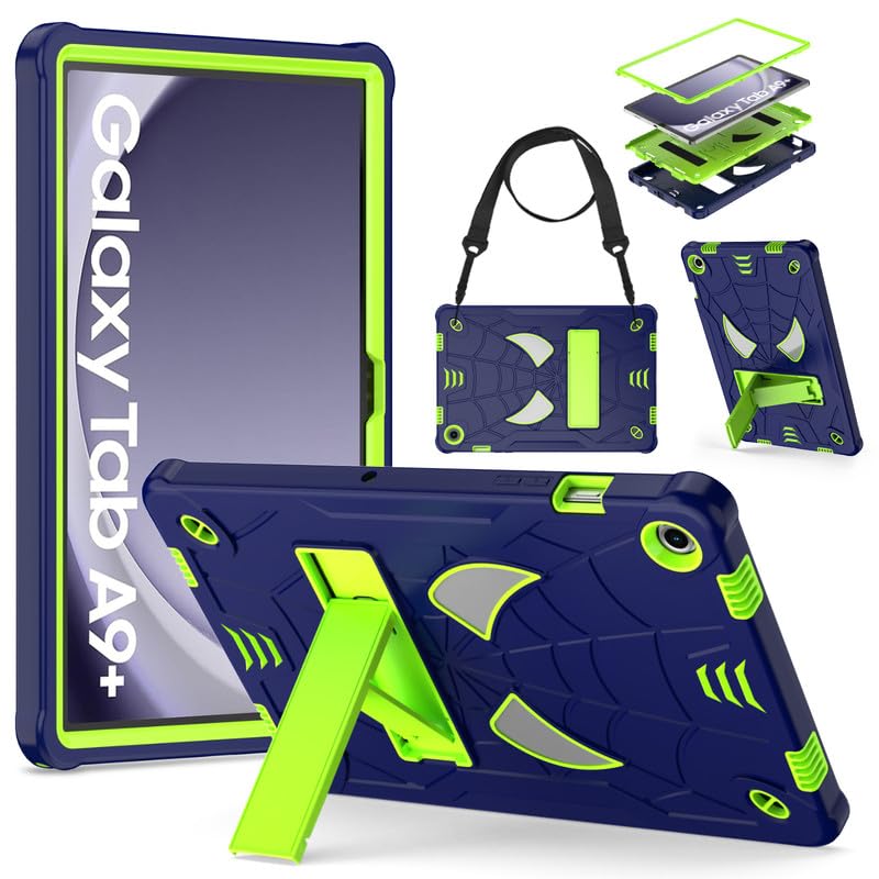 DETUOSI Case for Samsung Galaxy Tab A9 Plus 11' 2023 Tablet (SM-X210/ X218) with Shoulder Strap,3-Layers Hybrid Heavy Duty Full-Body Shockproof,4-Angles Viewing Protective Cover