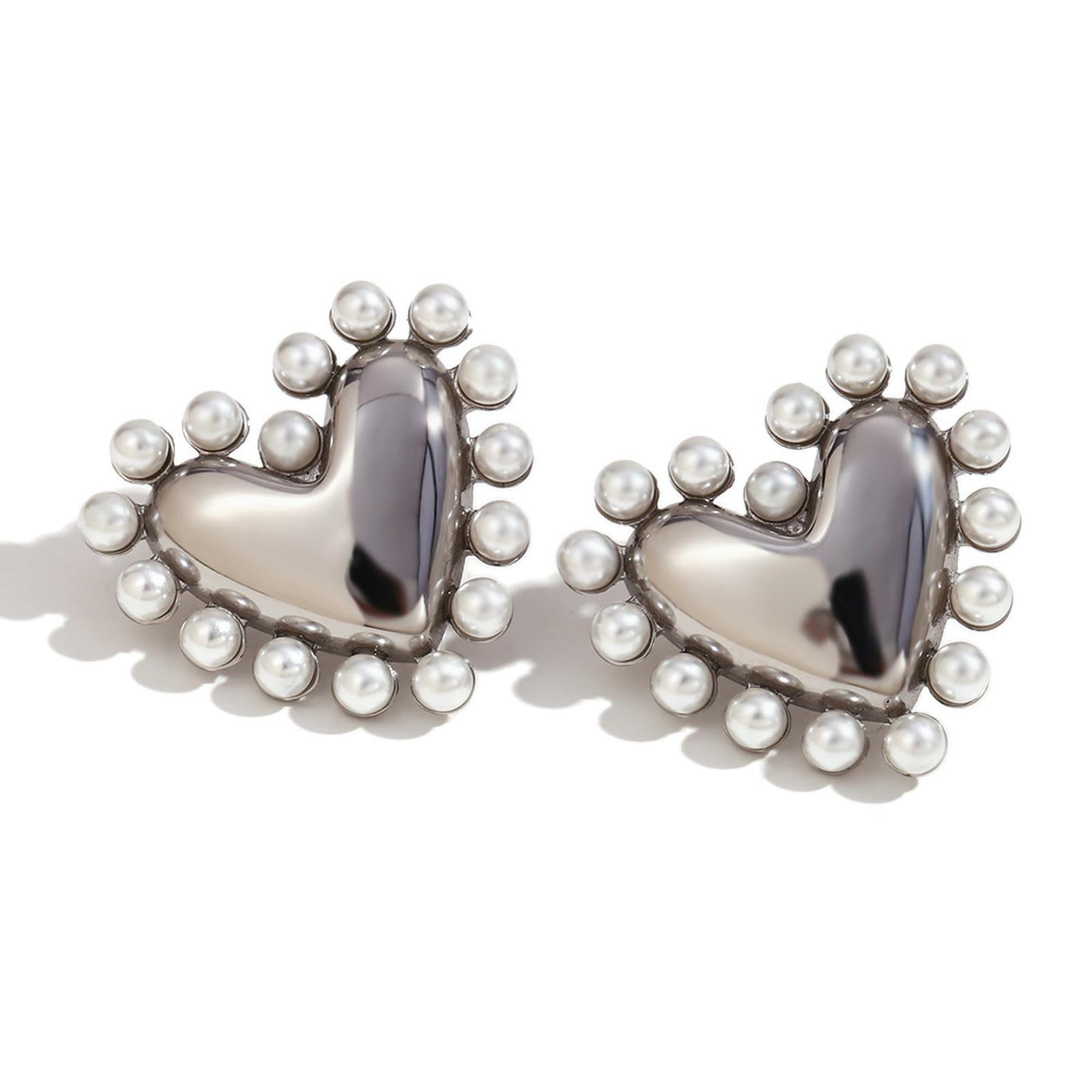 Boucles d'oreilles acier inoxydable anti-allergie cœur et perle - 8