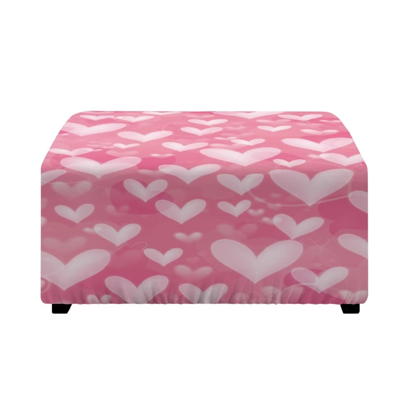 Xoenoiee Ottoman Cover Square Storage Ottoman Slipcover for Valentine's Day Stretch Footrest Stool Covers with Elastic Bottom for Rectangle & Square Ottomans, Pink Hearts, Large