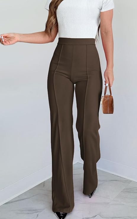 Agenlulu Wide Leg Dress Pants for Women Elastic High Waist Straight Leg Pants Business Casual Pull on Office Work Slacks, Brown, Large : Buy Online at Best Price in KSA