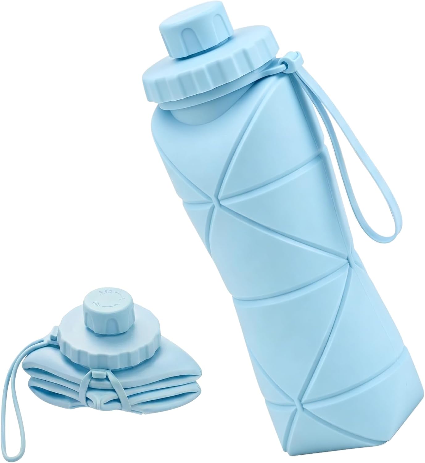 Collapsible Travel Water Bottle 28oz (800ml), BPA-Free, Foldable Silicone Lightweight Reusable Water Bottle with Leak-Proof Lid & Lanyard, Portable for Travel Cycling Gym Camping