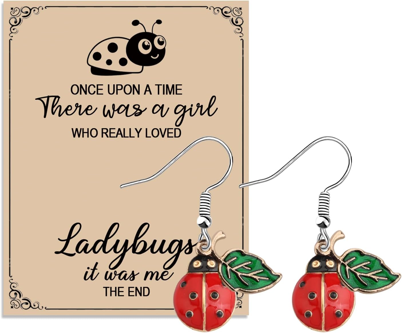 MAOFAED Ladybug and Leaf Dangle Earring for Her, Ladybug Lover Gift, Ladybird Jewelry Bug Earring Insect Jewelry (onceLadybugEarringCA)
