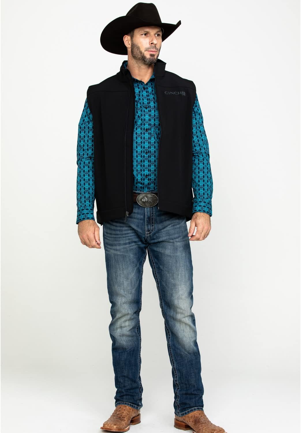 Cinch Men's Solid Bonded Softshell Zip Vest Black X-