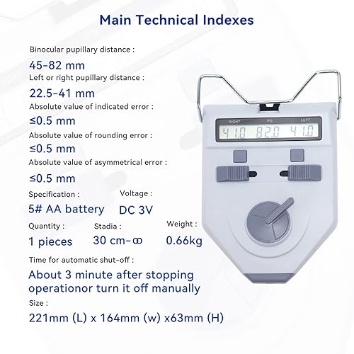 Miniatura 5 de AMUREME Medidor de pupila digital óptico Medidor de pupila Medidor PD Medidor de distancia de pupila 1.772-3.228 in Instrumento óptico CE aprobado