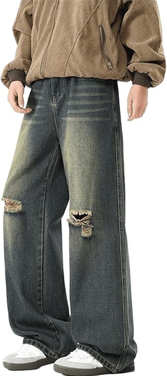 Teen Boys Baggy Ripped Jeans High Rise Vintage Y2K Distressed Wide Leg Jeans Big Boys with Pockets 13-17 Years