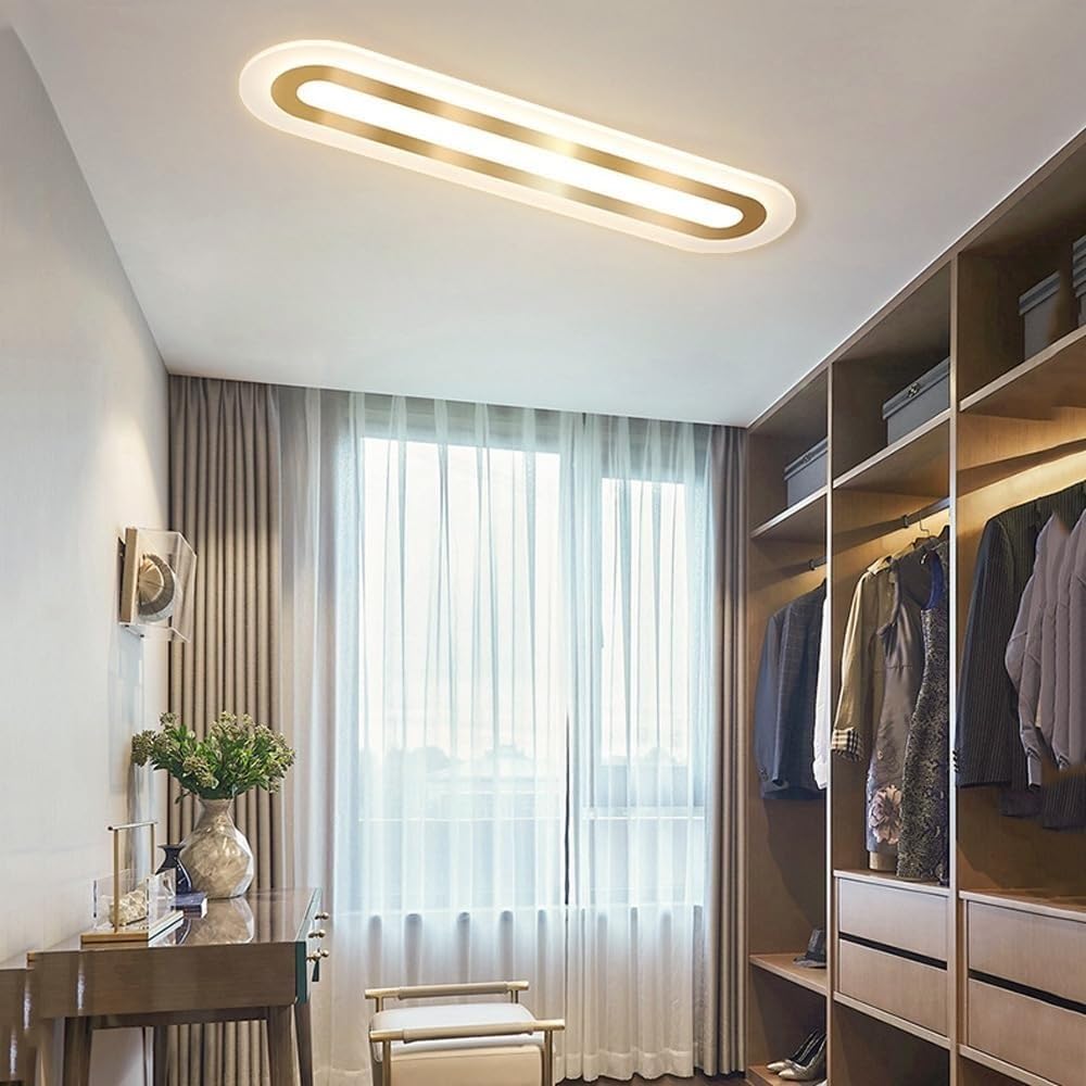 Hertl Modern Linear LED Flush Mount Ceiling Lighting Fixtures Gold Long Strip Dimmable Ceiling Lamp Acrylic Wall Sconces Lamp Hallway Light Fixtures for Entryway Kitchen Bedroom Dining Room (Color :