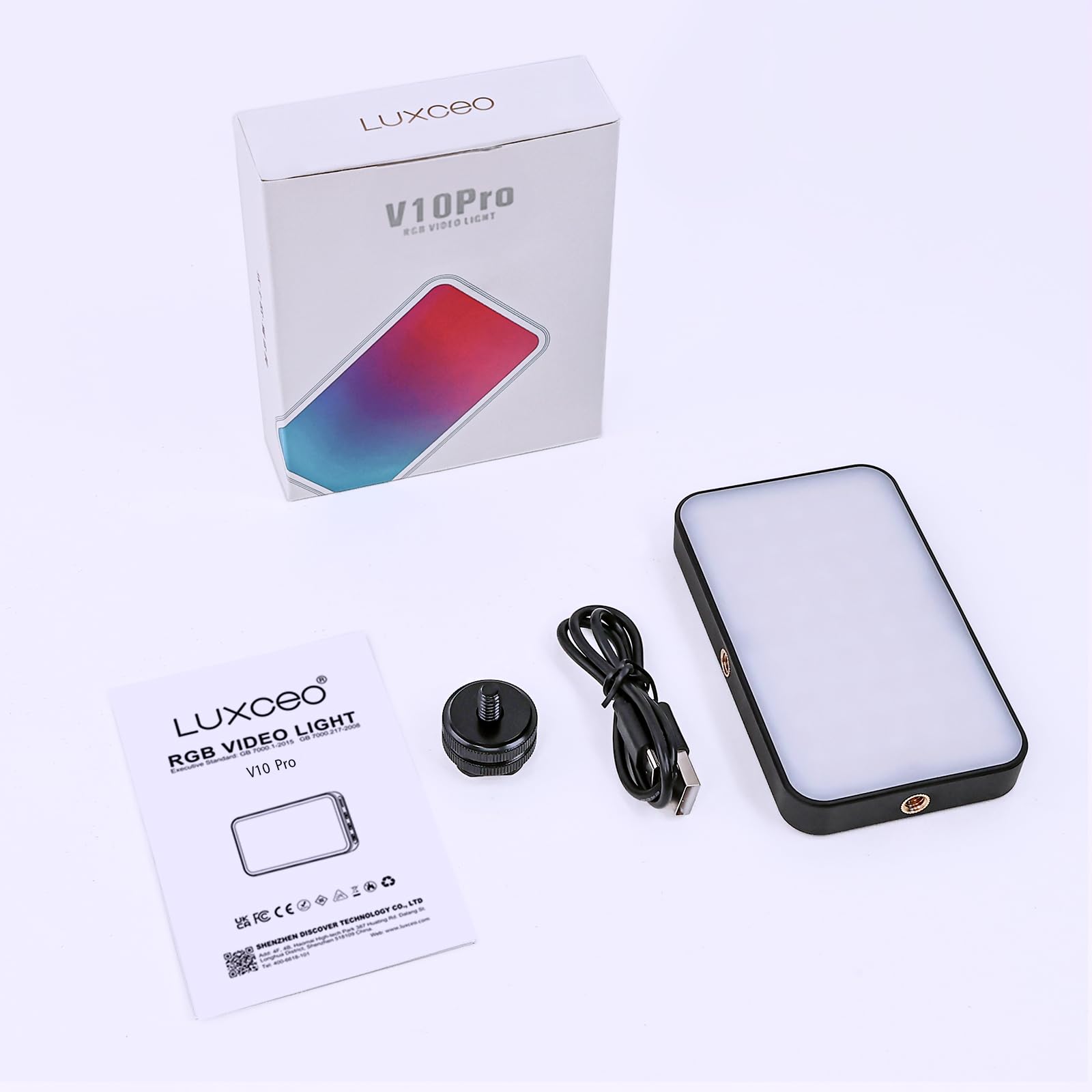 LUXCEO RGB LED Luce Video Ricaricabile Fotografia RGB Luce, 3100mAh, CRI 95 +, 2500K-9000K Dimmerabile 20 effetti di luce con display LCD per Vlog,Live Stream,Intervista,Fotografia