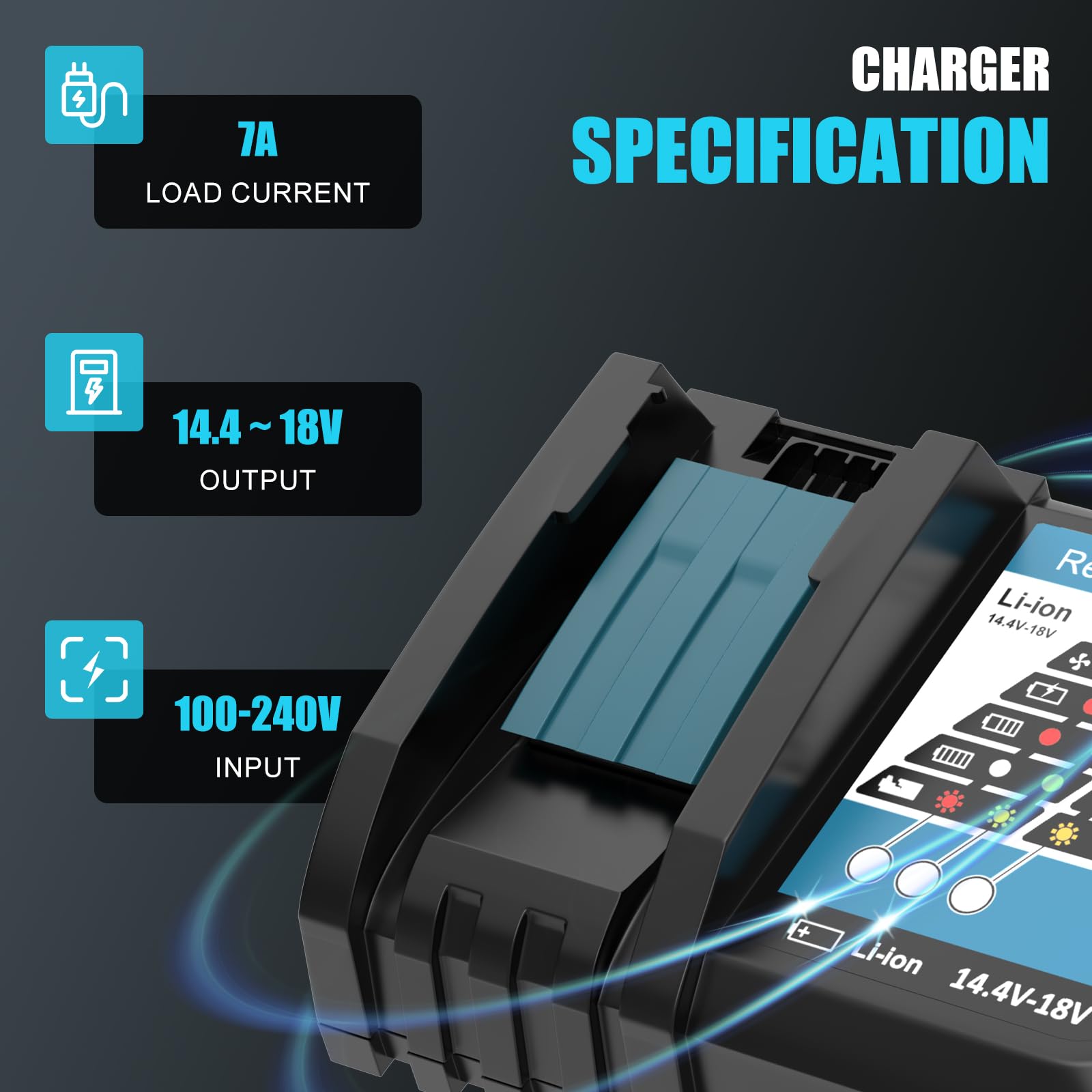 18V 5,5Ah BL1850B Sostituzione per Makita batteria+ caricabatteria, compatibile per Makita 14,4V~18V BL1860B BL1850B BL1840 BL1430 BL1415 e caricabatteria DC18RA DC18RCT DC18R (blue+black)