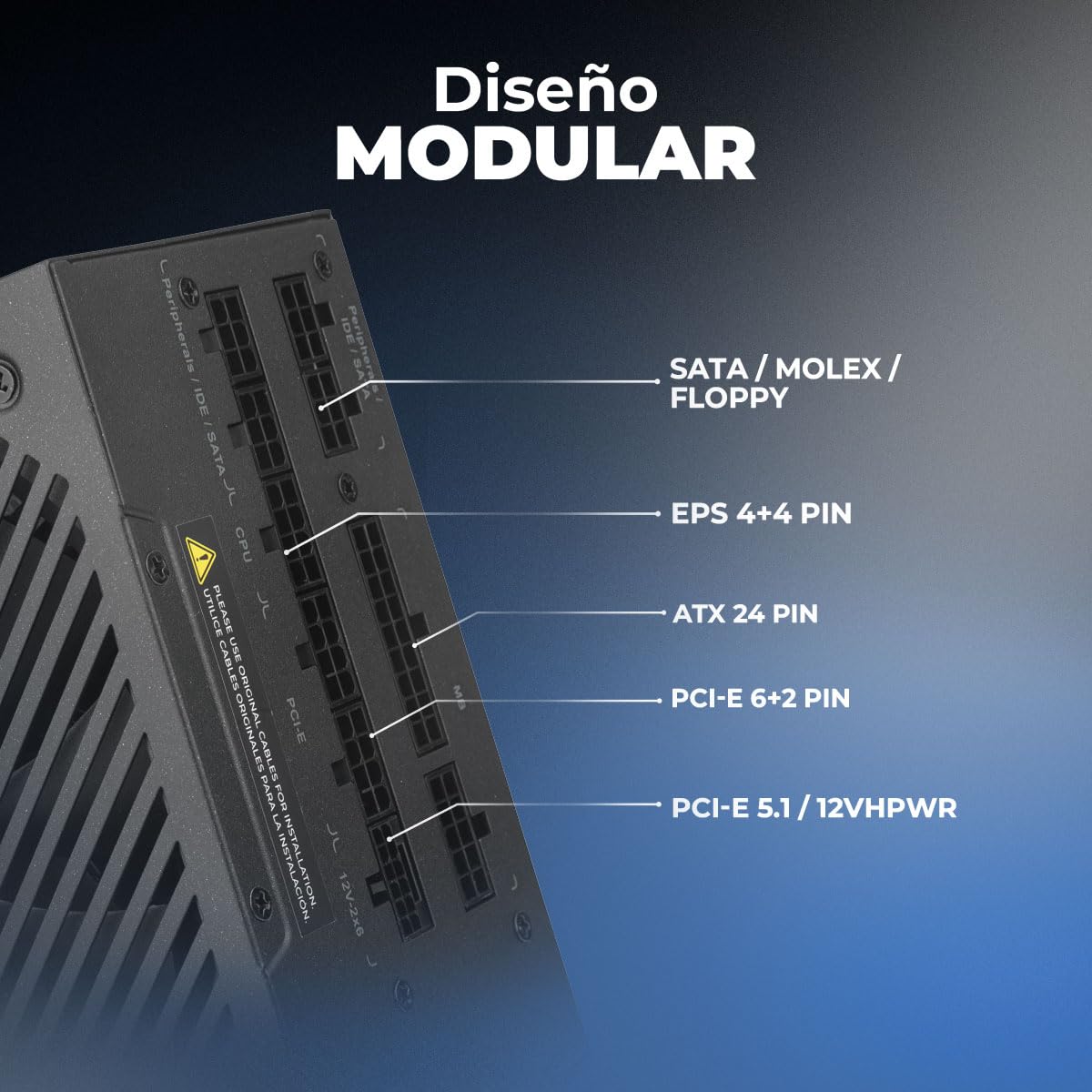 Yeyian Fuente de Alimentación Orion 1300W ATX 3.1 – Certificación 80 + Platinum, PCIe 5.1, Condensadores Japoneses, Compatible con NVIDIA y AMD – Alta Eficiencia y Potencia Real