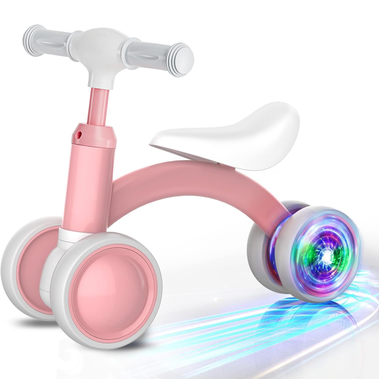 Masroo Colorful Lighting Baby Balance Bike Toys for 1 Year Old Girl Gifts, 10-36 Month Toddler Balance Bike, No Pedal 4 Silence Wheels & Soft Seat Pre-School First Riding on Toys, 1st Birthday Gifts.