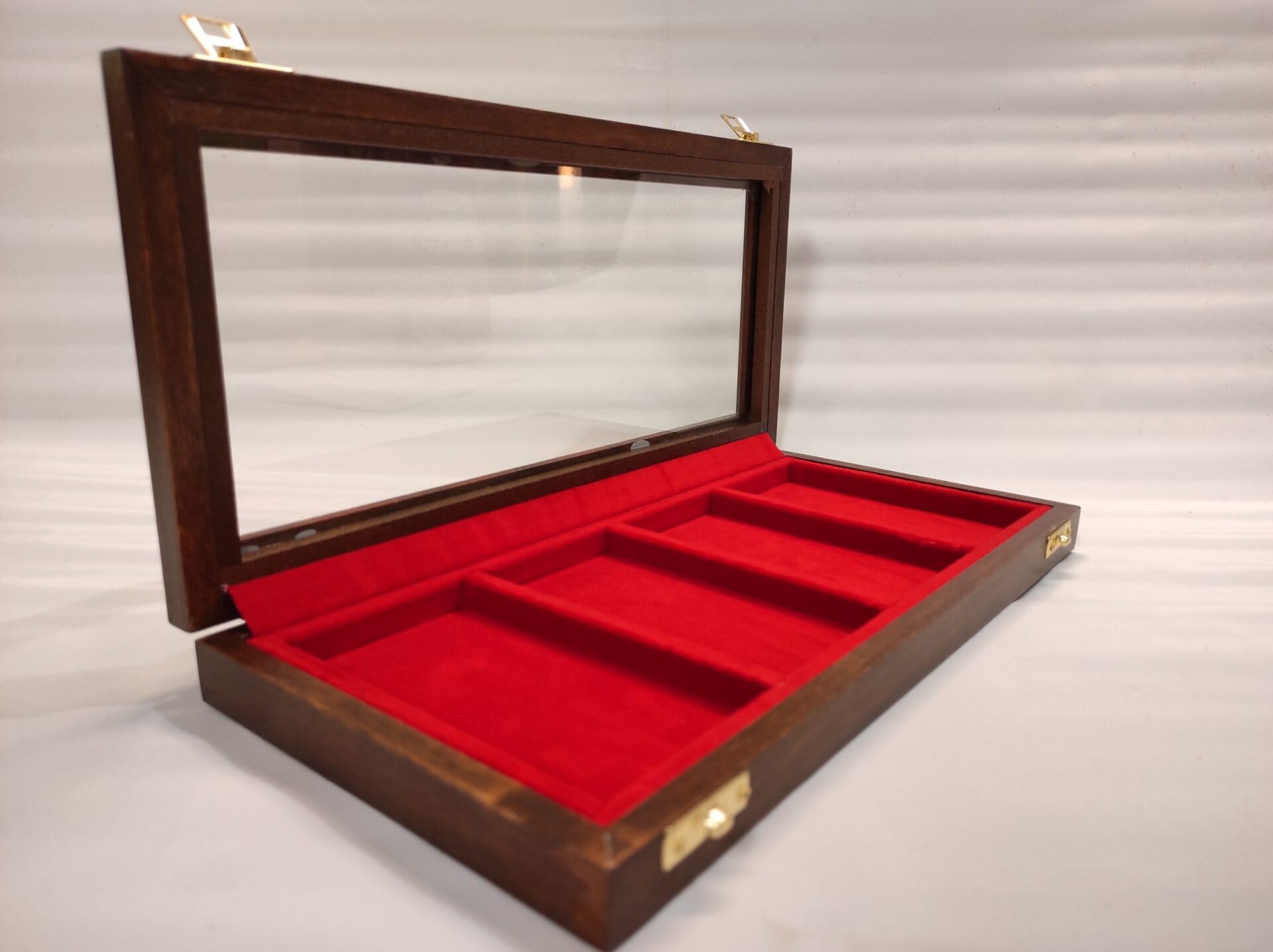Vetrina Espositore per Medaglie Militari in Legno e Vetro, 4 Scomparti in Velluto per Medaglie con Nastrino, Cofanetto da Collezione Artigianale Made in Italy