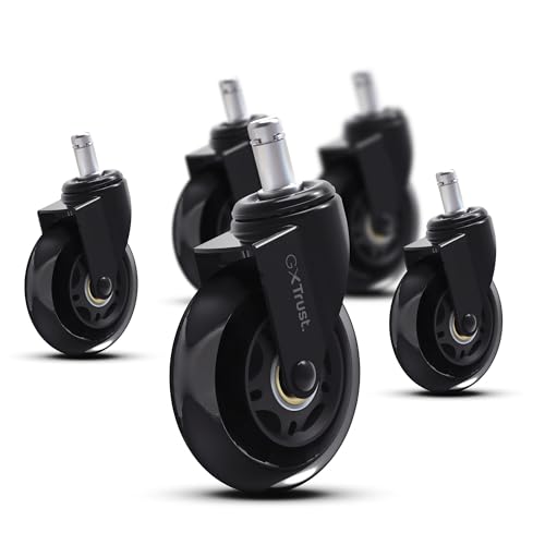 GXTrust Gel Rollen für Gaming-Stuhl, 5er Set Bürostuhlrollen, 11mm Leichtgängige und Leise Lenkrollen, Schreibtisch Stuhl, Schwarz