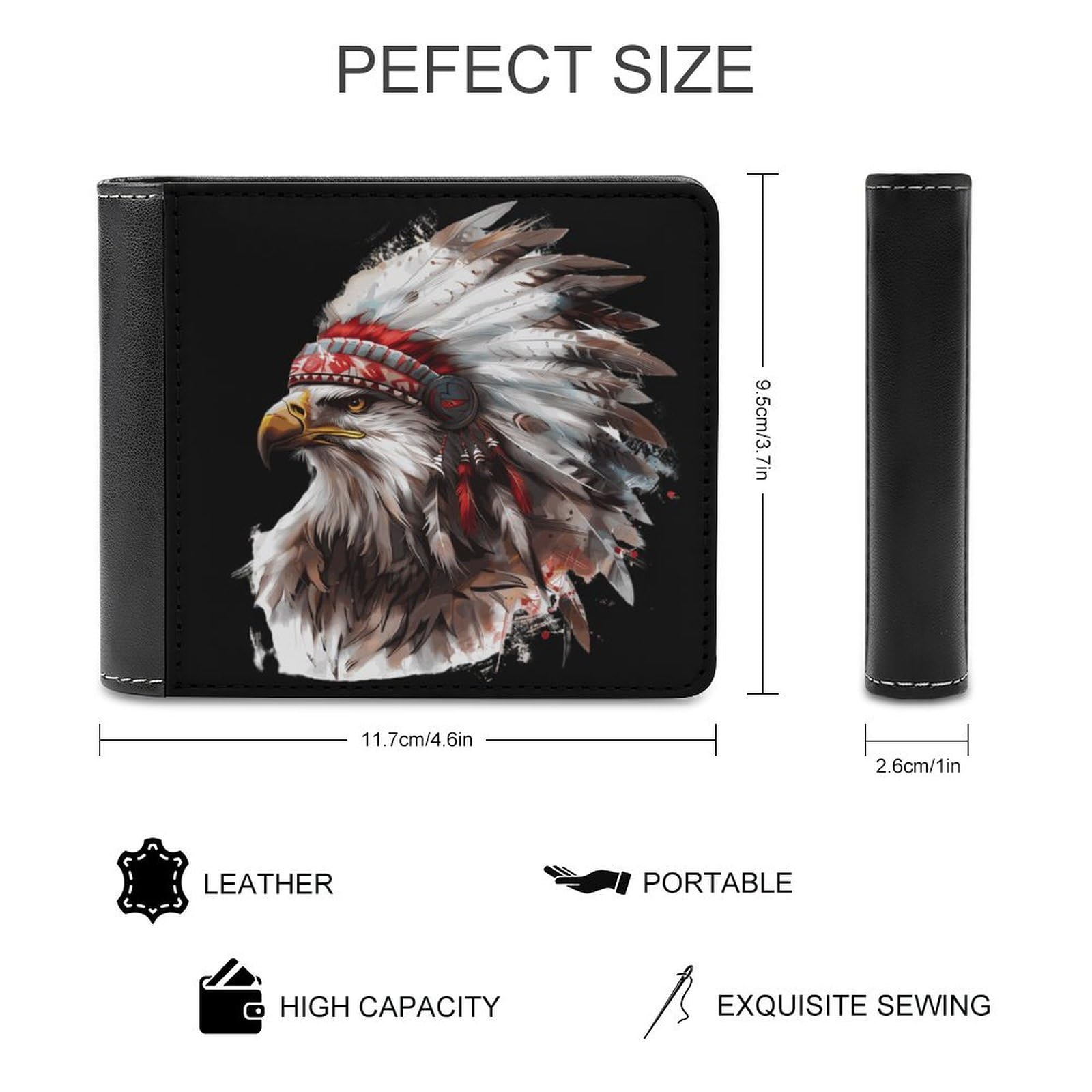 Southwestern Native Indian Ea-gle Funny Men's Slim Bifold Wallet with Multiple Card Slots Front Pocket Purse