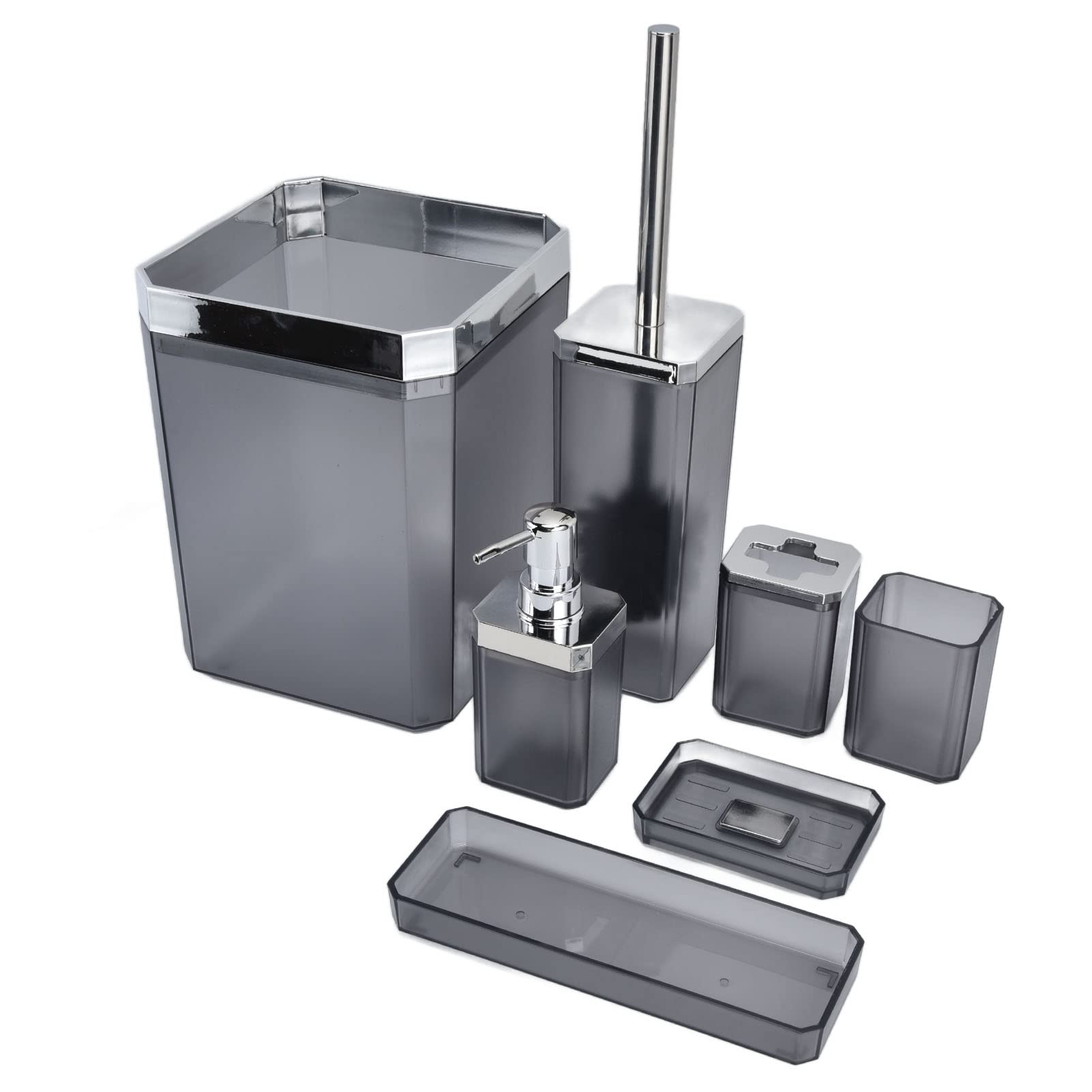Juego de Accesorios de Baño de Plástico de 7 Piezas: Juego de Accesorios de Baño, Soporte para Cepillos de Dientes, Jabonera, Bote de Basura, Dispensador de Loción, Escobilla y
