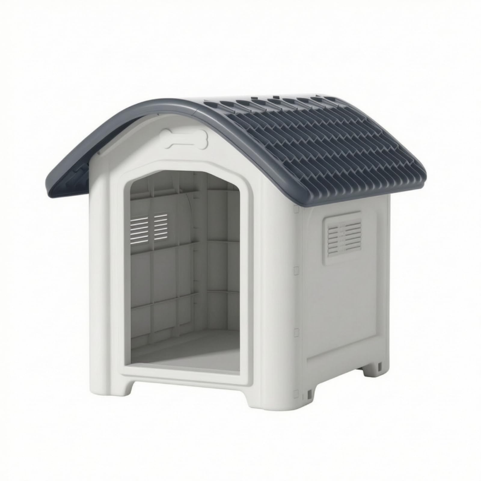 Cuccia da Esterno Ventilata Cuccia in Plastica con Ventilazione per Animali Domestici, Grigio, Medio