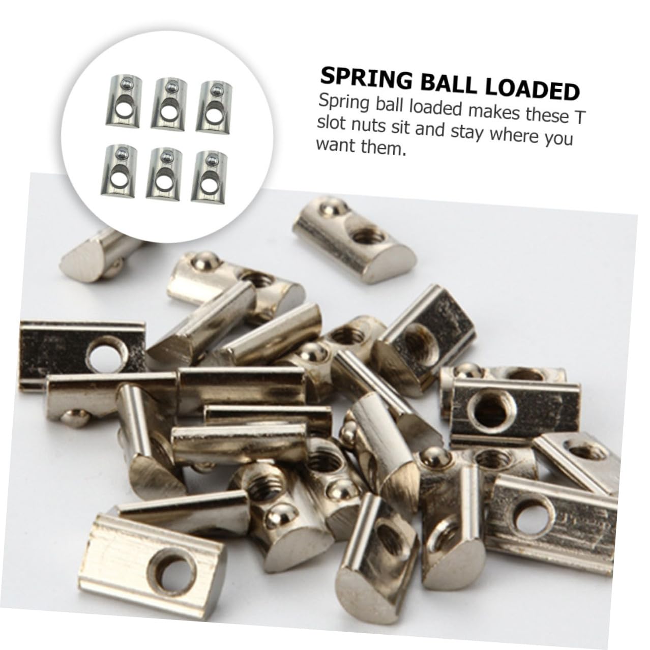 100pcs Carbon Steel T Slot Nuts with Spring Ball for Aluminum Profile, Easy to Install and High Hardness, Suitable for Indoor and Outdoor Use