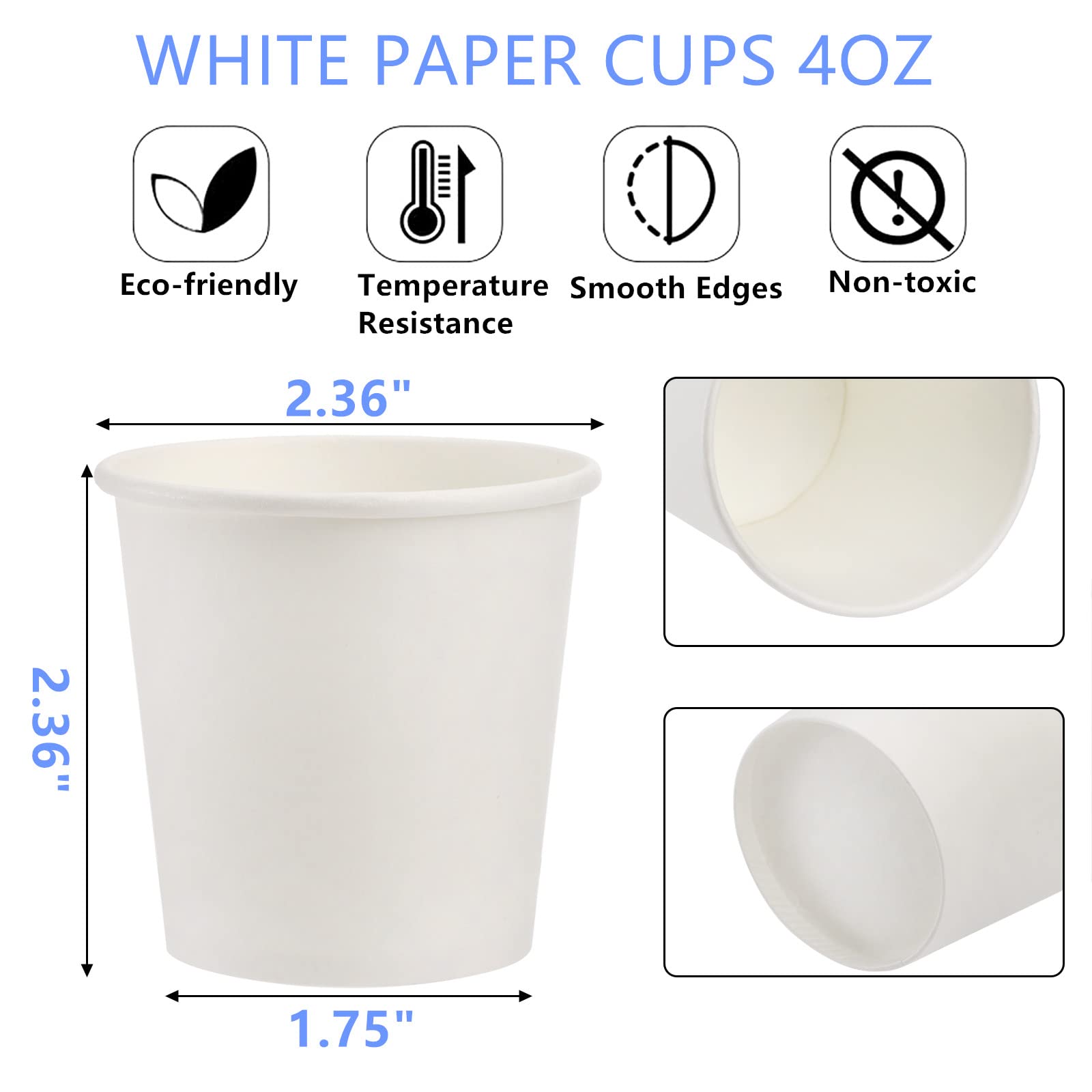 Tebery Paquete de 400 Vasos de Papel Blanco de 120ml, Vasos de Papel Desechables de 4oz para Café, Tazas para Espresso, Vasos Pequeños para Enjuagar la Boca