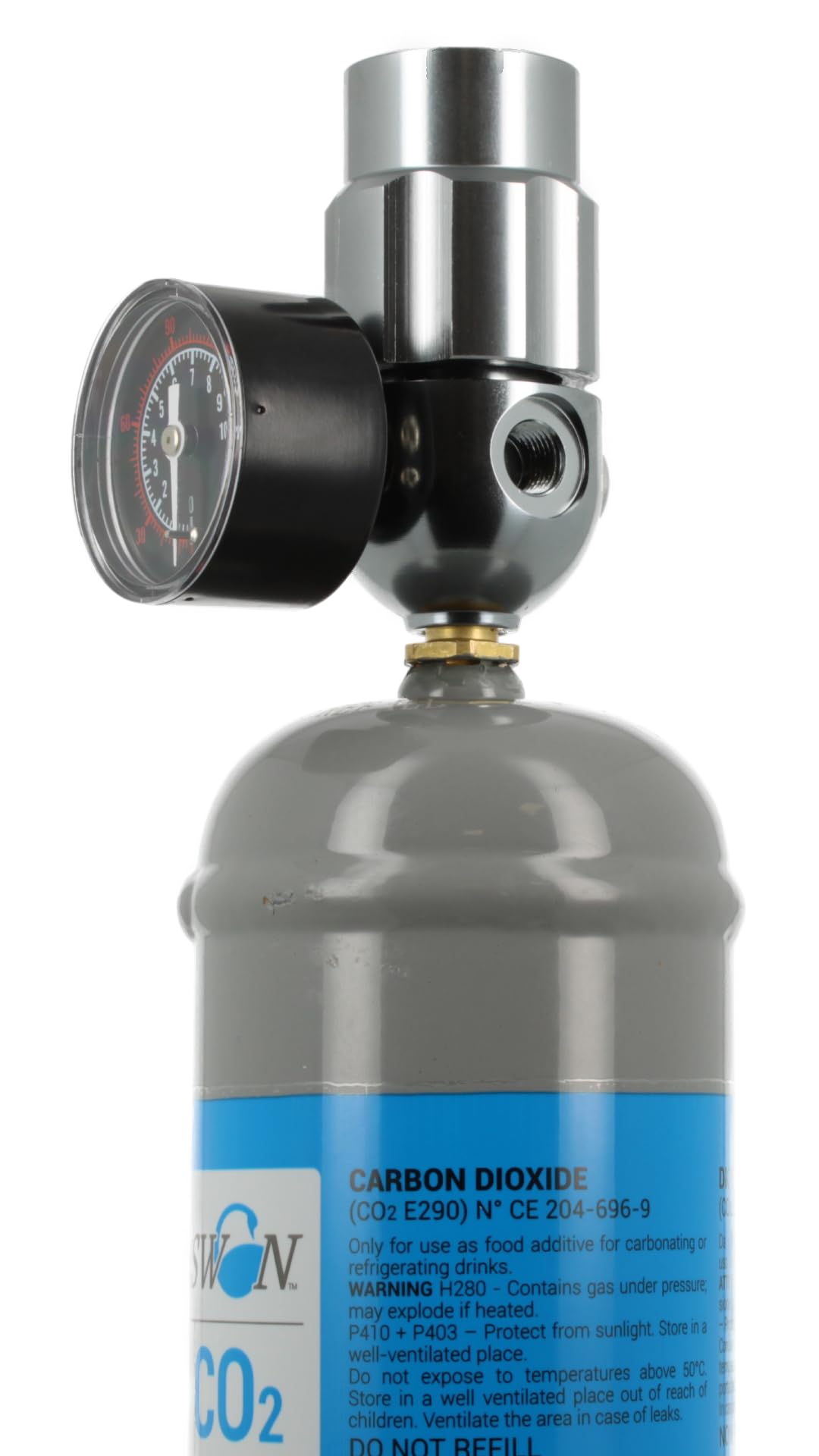 Bombola co2 per gasatore 600 gr usa e getta attacco M11x1 per erogatori - gasatori acqua frizzante, contenitore in acciaio + Riduttore di pressione CO2 con manometro