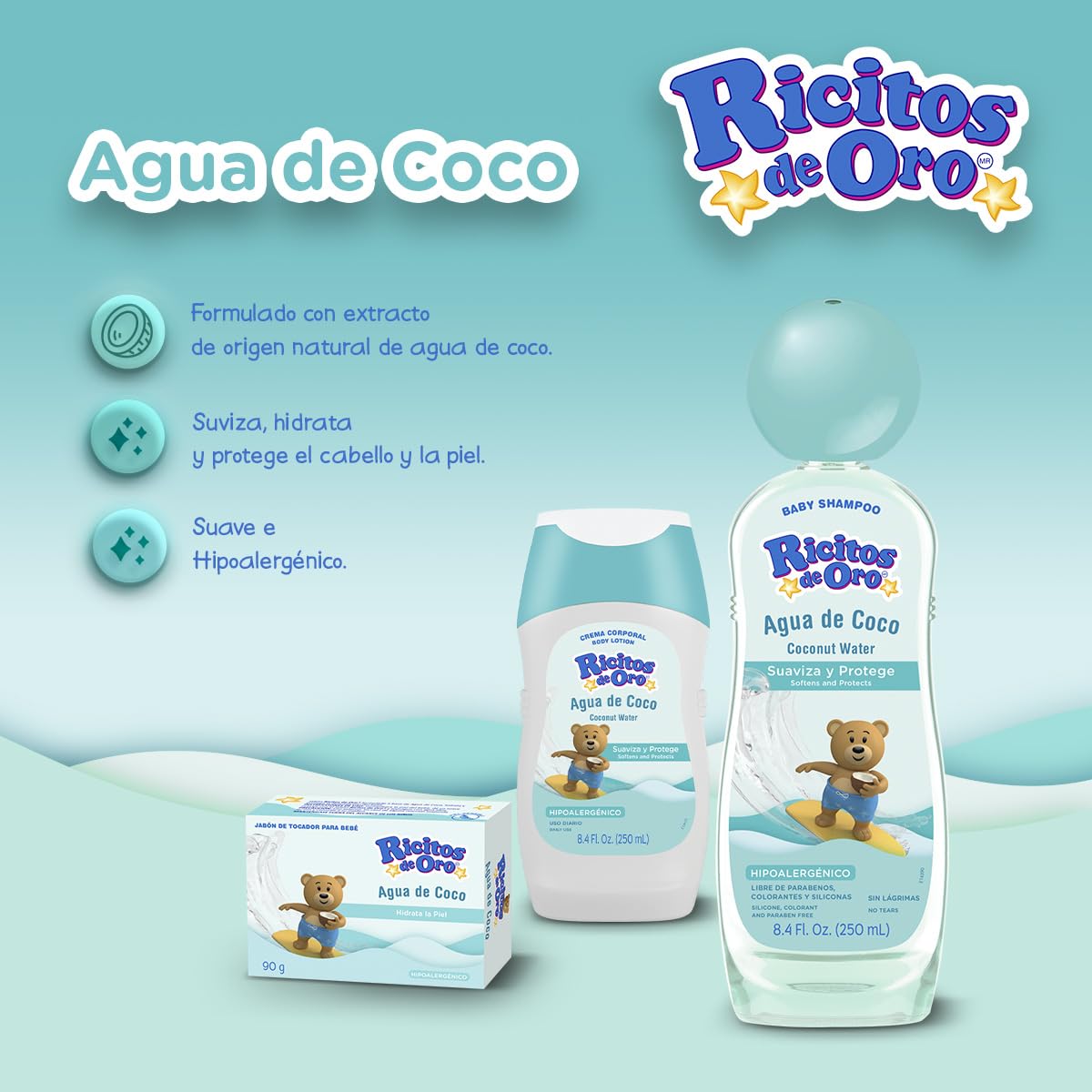 Ricitos de Oro | Grisi | Coconut Water Body Cream | Protects Your Baby's Skin | Softens and Moisturizes | Hypoallergenic for Daily Use | 250ml