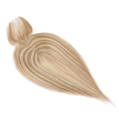 Miniatura 3 de Hairro Extensiones de cabello humano con clip de 16 pulgadas con flequillo, para mujer, con reflejos de color marrón medio, mezcla de rubio oscuro,