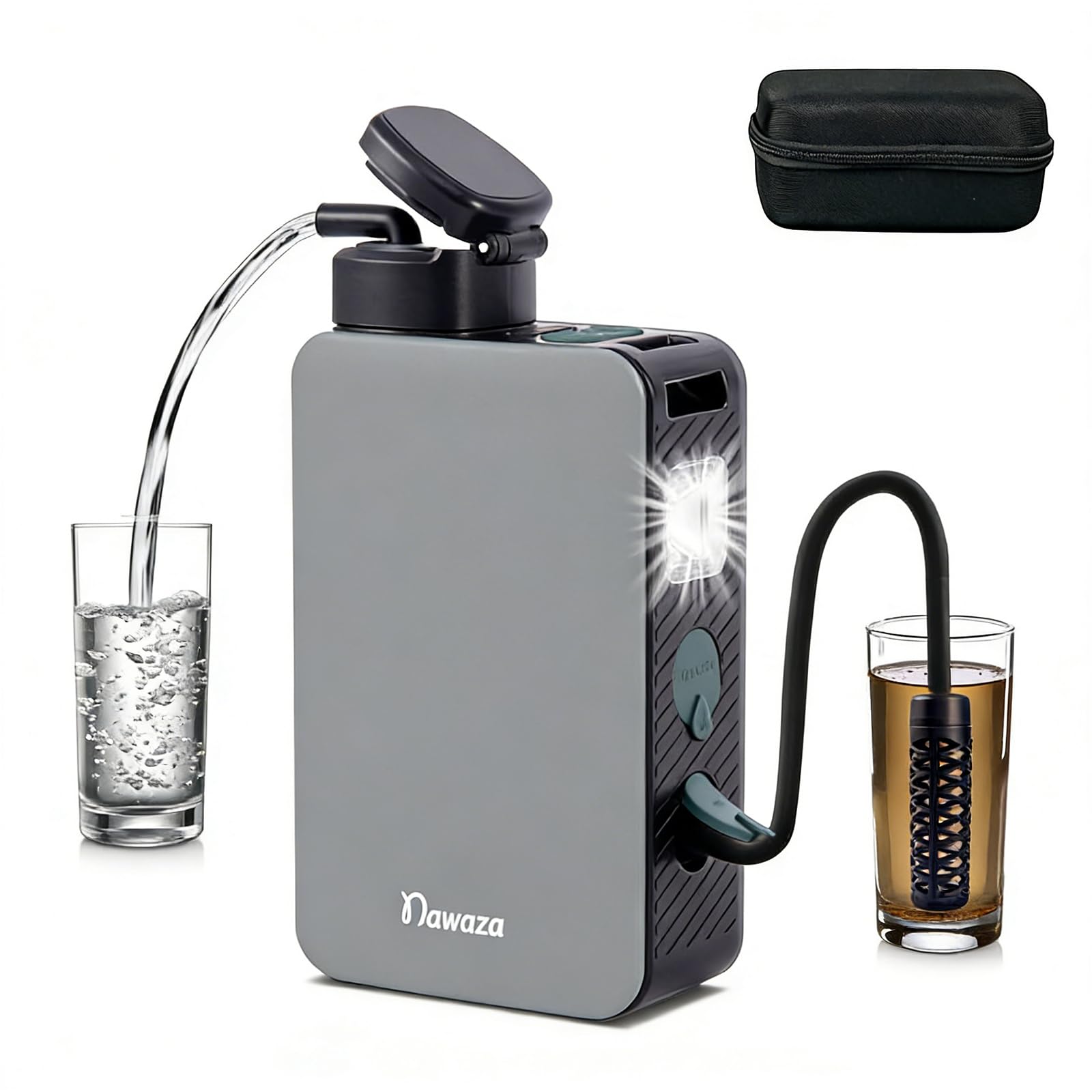 Bomba de filtro de agua eléctrica portátil, purificador de agua de 0.01 micras, sistema de filtración de agua de supervivencia para senderismo, camping, viajes y emergencias.