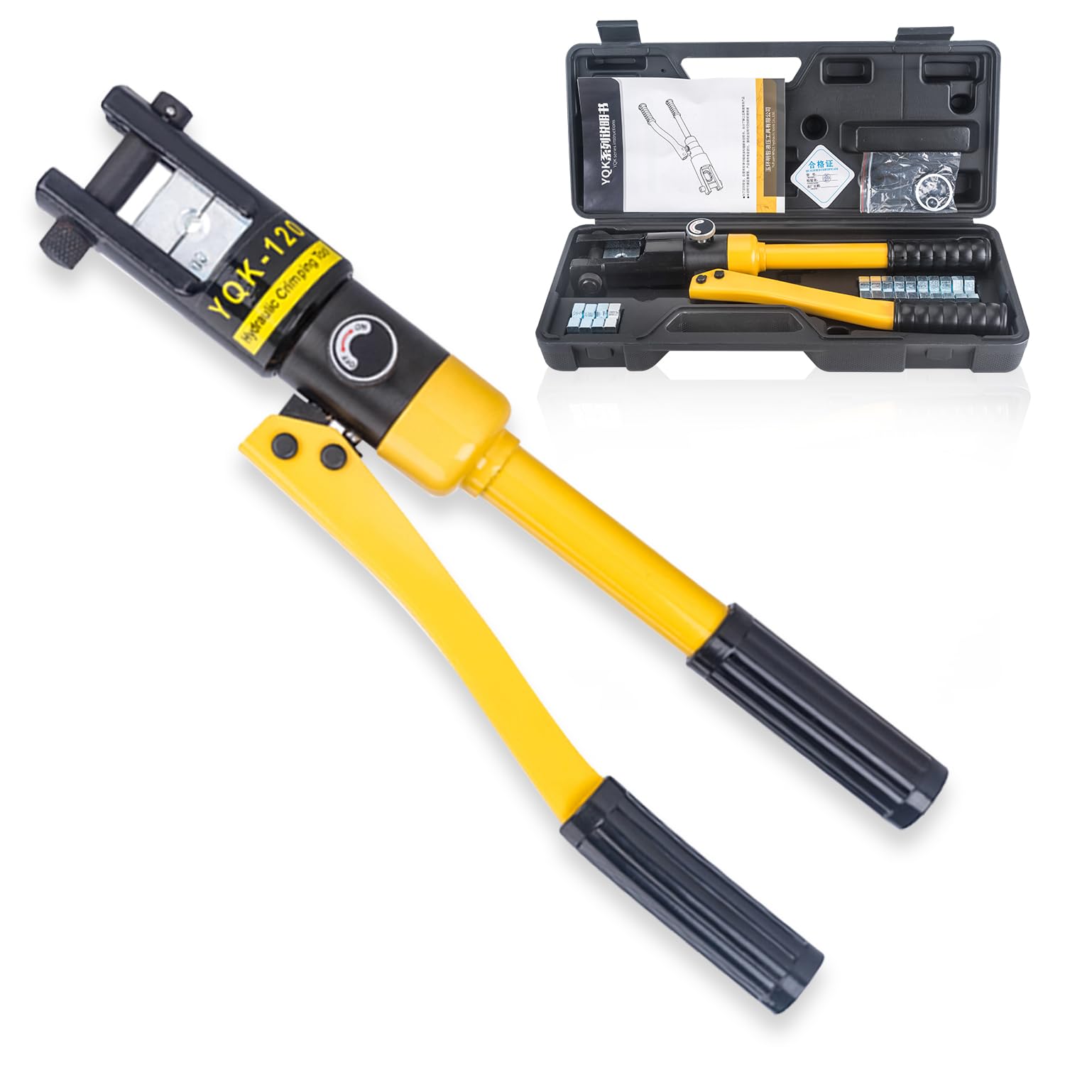 Pince à Sertir Hydraulique 12T Avec 8 Matrices - Pour Câbles 8AWG à 250MCM - Course 1.4cm - Outil Professionnel Robuste YQK-120