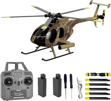 C189 Remote Control Helicopter, 128 Scale MD500 Defender Military Helicopter, 2.4G 6CH RTF Brushless Motor Single Blade Flybarless Optical Flow Localization-2 Battery