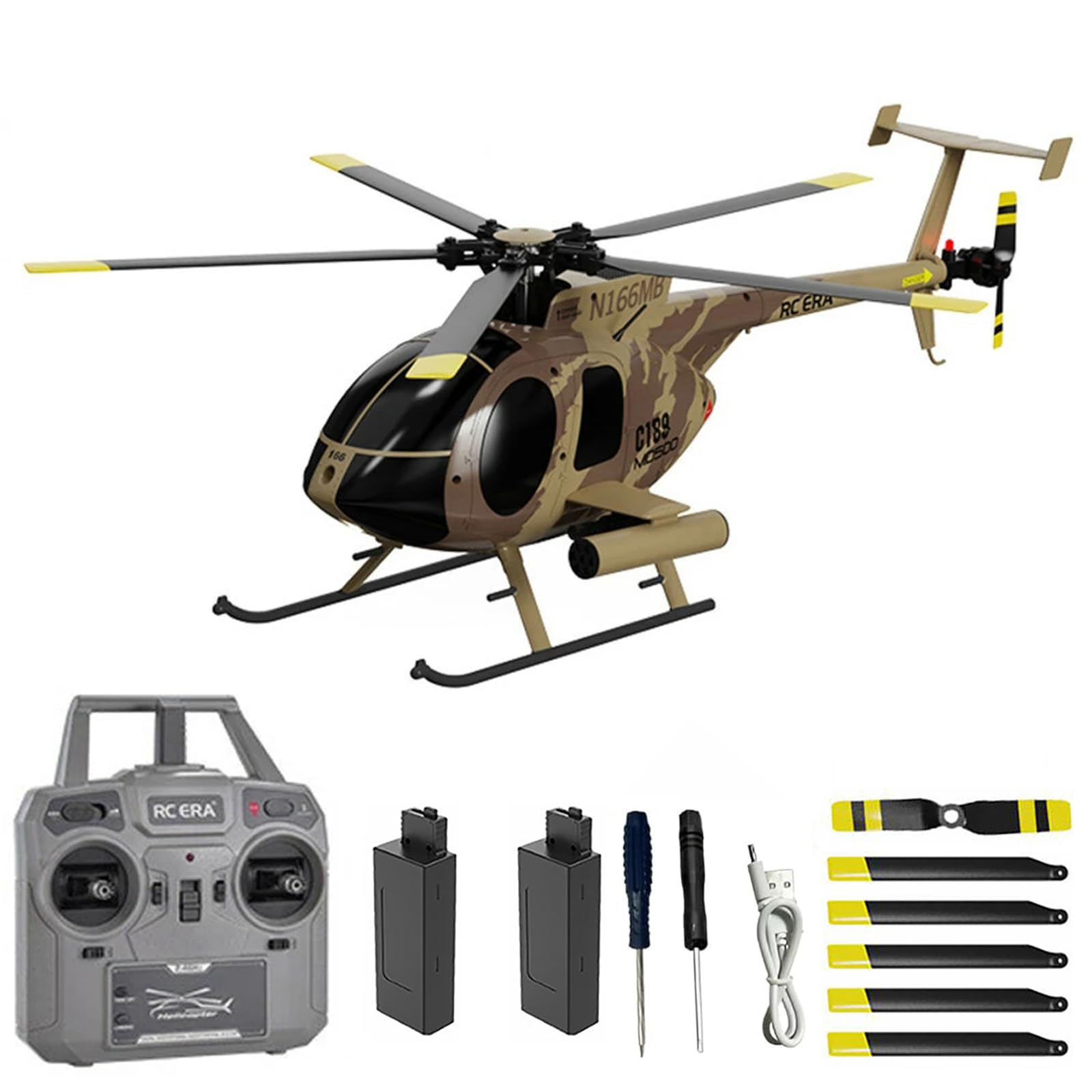 C189 Remote Control Helicopter, 2.4G 6CH UAV 1:28 Brushless Motor RC Helicopter Single Blade Flybarless, RTF with Optical Flow Localization, 2 Battery - Camouflage