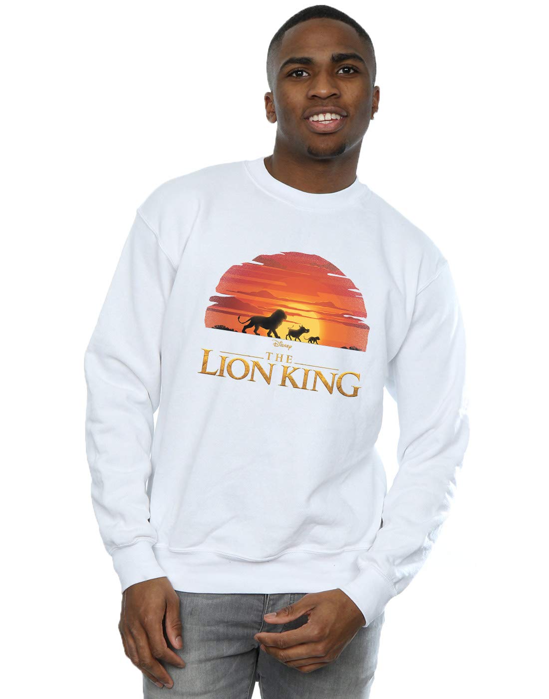 Absolute Cult Men's White Disney The Lion King Movie Sunset Logo Sweatshirt Large