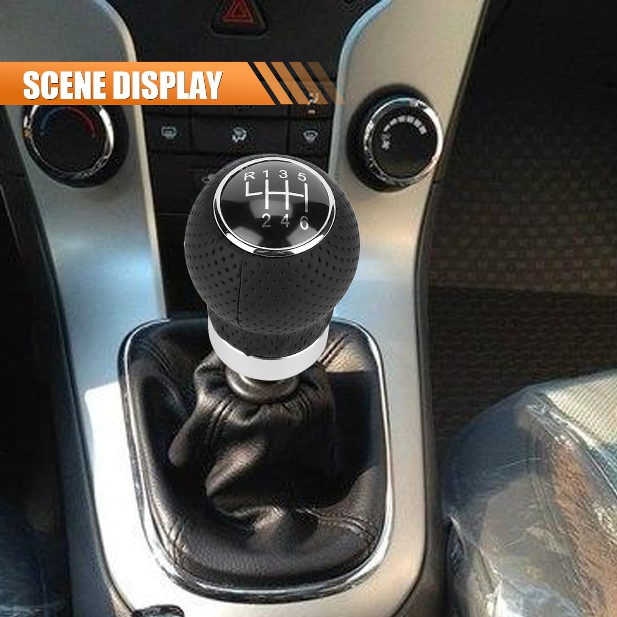 LAINLOY Car Shift Knob, 6 Speed Car Transmission Shift Head, Black Leather ShiftHandle, Universal Shifter Knob Lever Kit, Automatic or Manual Transmission Gear ShifKnob (Black 6-Stop R, Round)