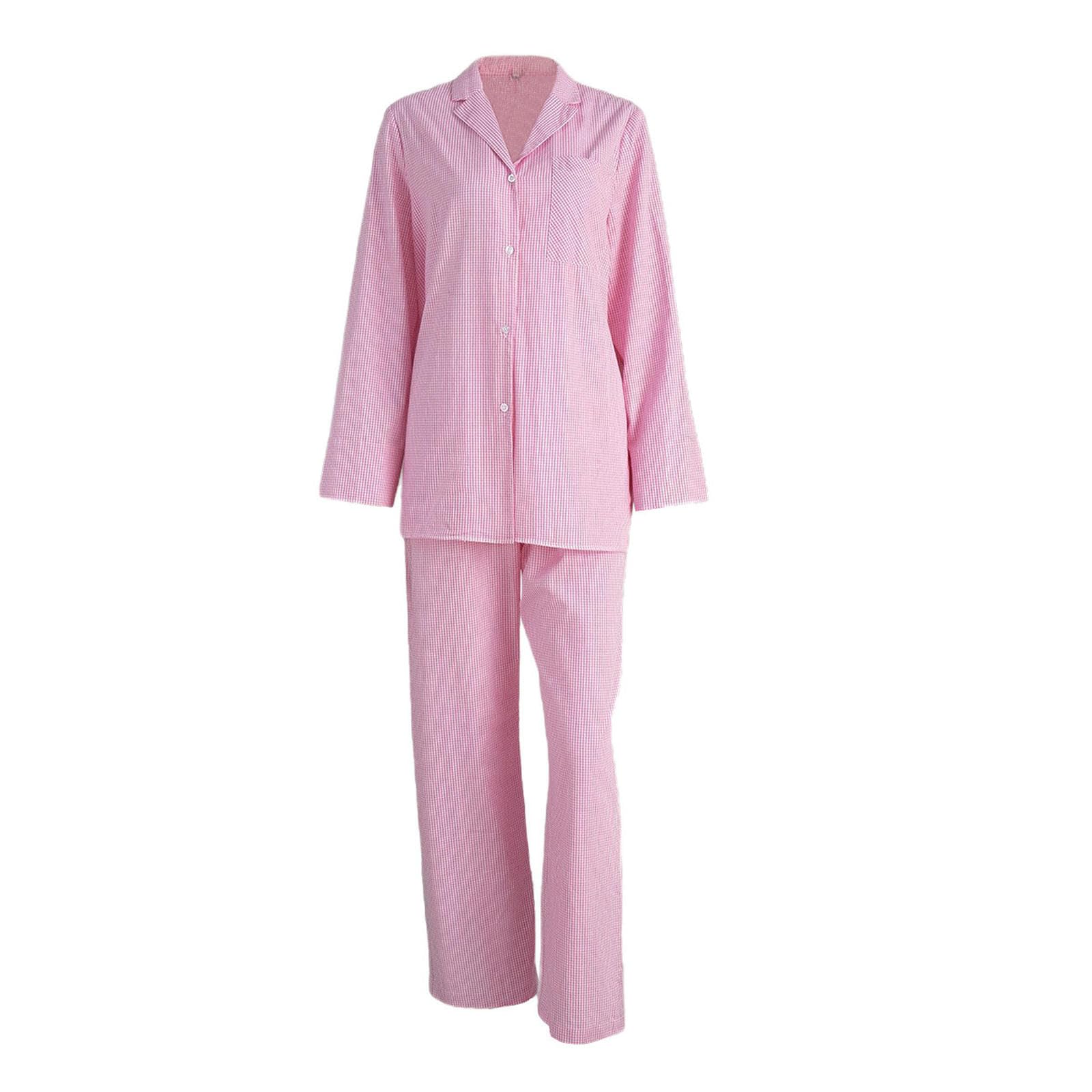 Pijama Mujer Plaid Pantalones De Manga Larga Pijamas Set Cardigan Comercio Exterior Ropa Casa para Mujeres-粉色-m