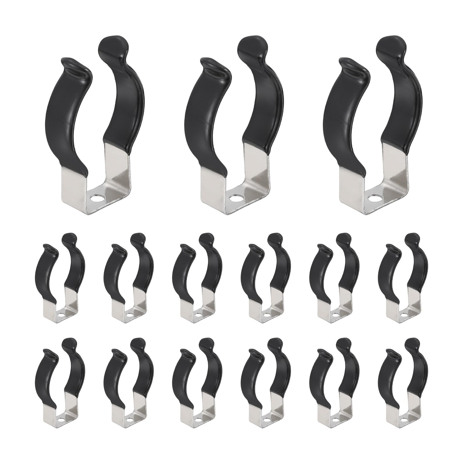 sourcing map 15Pcs T10 U Clips Holder Bracket, Stainless Steel LED Fluorescent Tube Clip, Lamp Support Pipe Clamps for 26mm 1" Light Bulb Tube Rod Mounting Accessories, 47mm H, Black