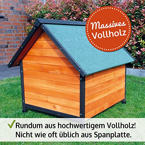 zooprinz Premium Hundehütte Luna - aus wetterfestem Vollholz, Dach zum Öffnen und Lamellentür - ideal für draußen - mit natürlichen Farbe gestrichen - 2 Größen zur Wahl -Hundehaus Hundehütte (L)