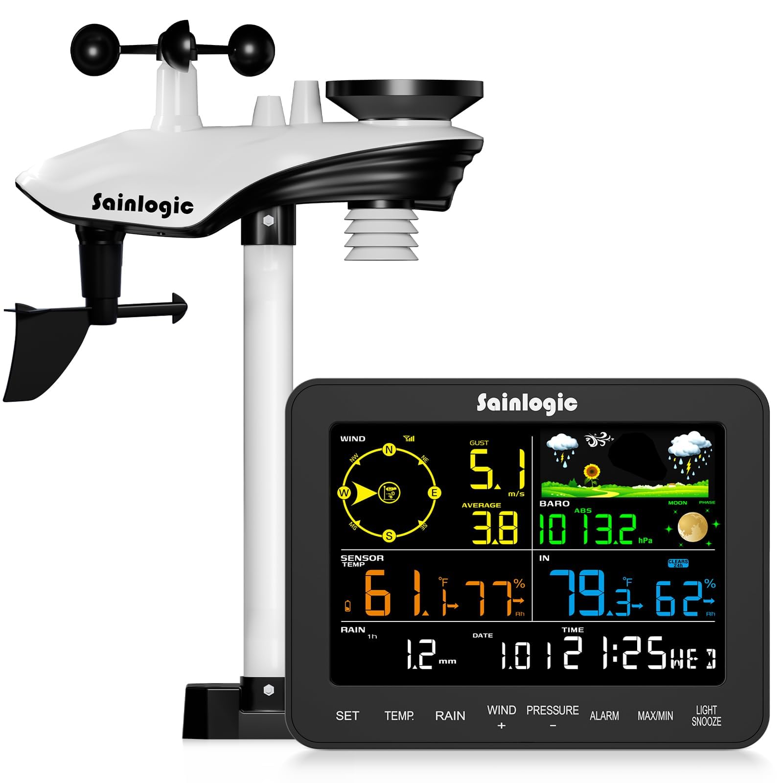 Sainlogic Weather Stations Wireless Indoor Outdoor S, Weather Station with Rain Gauge and Wind Speed, Weather Forecast, Temperature, Air Pressure