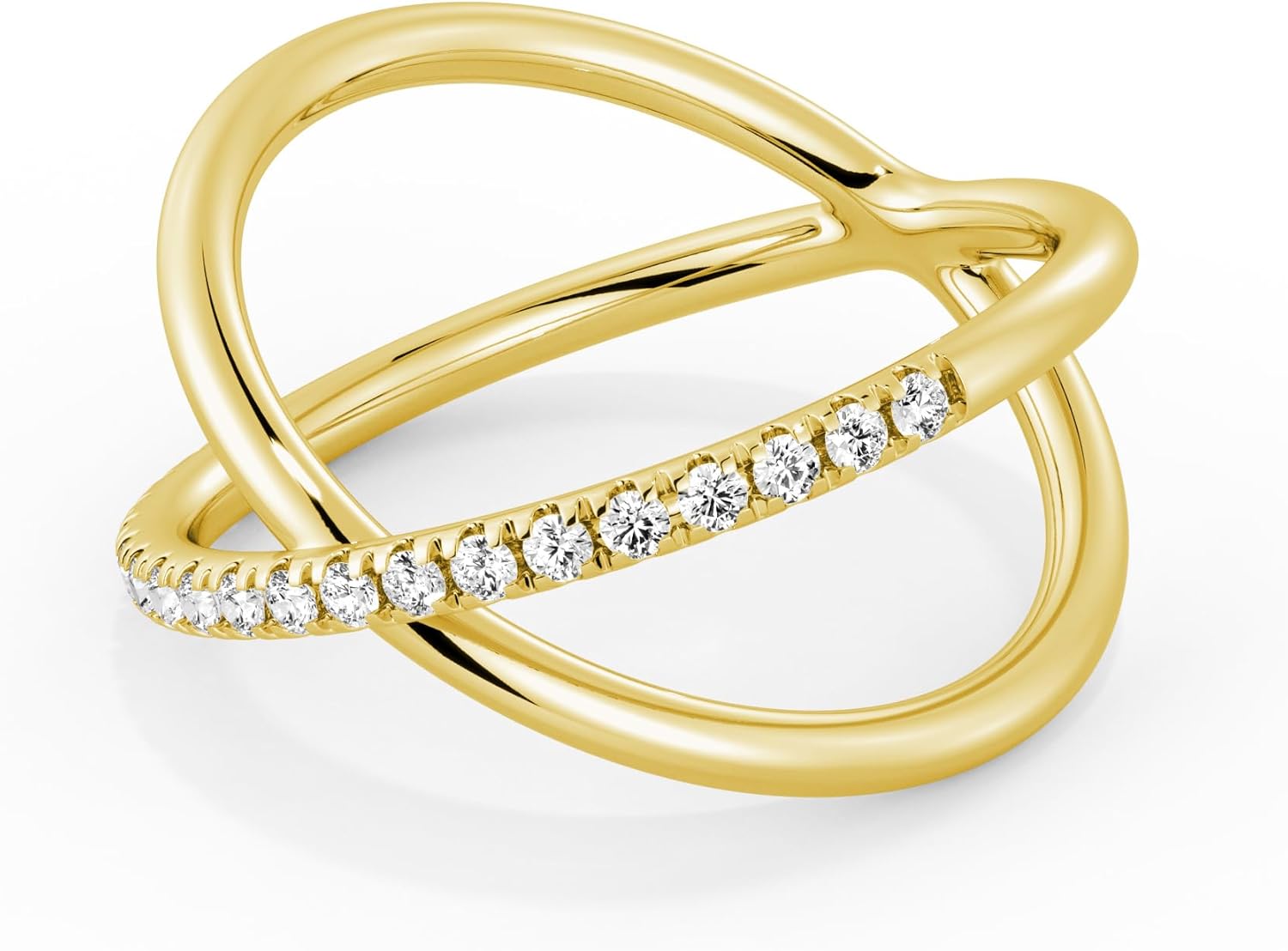 MSBLUE® 1.8mm Pavé X-Cross Moissanite Ring, Wedding Band Ring for Women, 14K Gold Over Sterling Silver