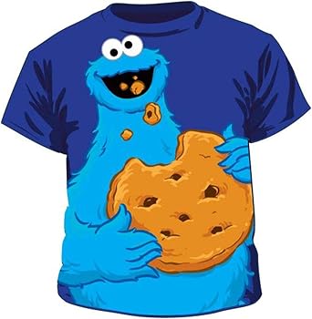 Sesame Street Jumbo Cookie Monster Eating Cookie Blue Tee T-Shirt