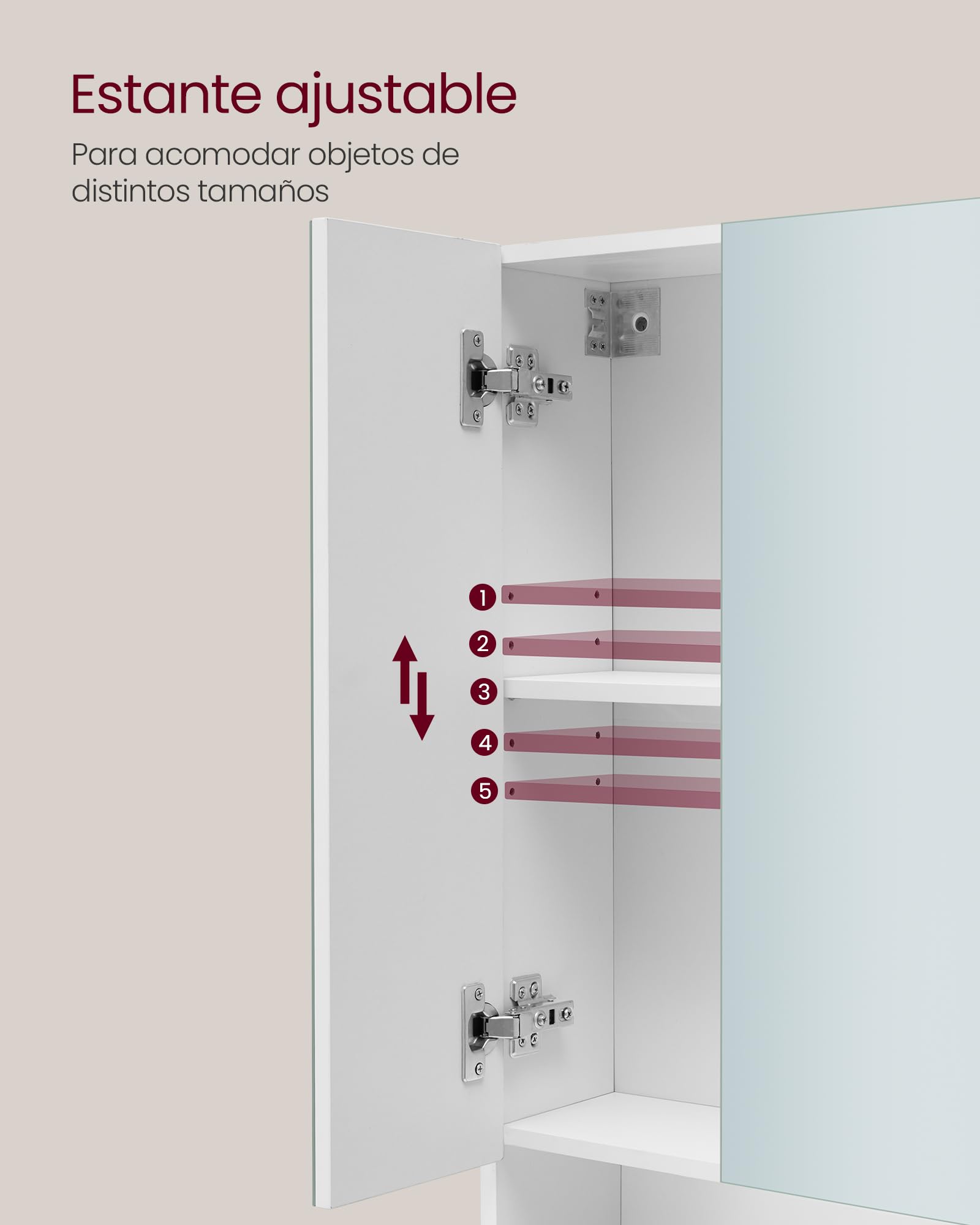 VASAGLE Kailyn Colección - Armario de Baño con Puertas de Espejo, Armario de Pared de Baño, Armario de Pared con Espejo, Estantes Ajustables, 16,5 x 70 x 75 cm, Blanco Nube BBK129W01V1