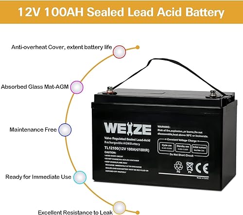 Miniatura 3 de WEIZE Batería de ciclo profundo de 12 V 100 Ah, batería de tamaño de grupo 31 para RV, solar, camping, cabina, sistema marino y fuera de la red,