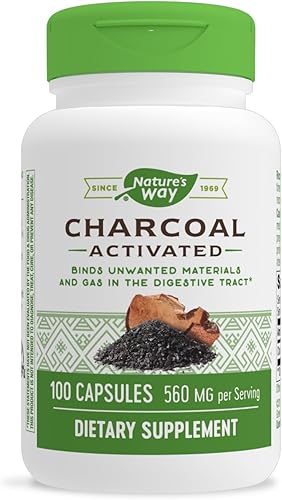 Natures Way Carbón activado une materiales y gas no deseados 560 mg por porción 100 cápsulas Natures Way Carbón activado une materiales y gas no deseados 560 mg por porción 100 cápsulas