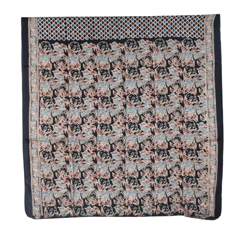 Image of Ethnics of Kutch Womenss Ajrakh Modal Silk Natural Dye Hand Block Print Saree with Blouse Piece - 5.5 Mtr Length