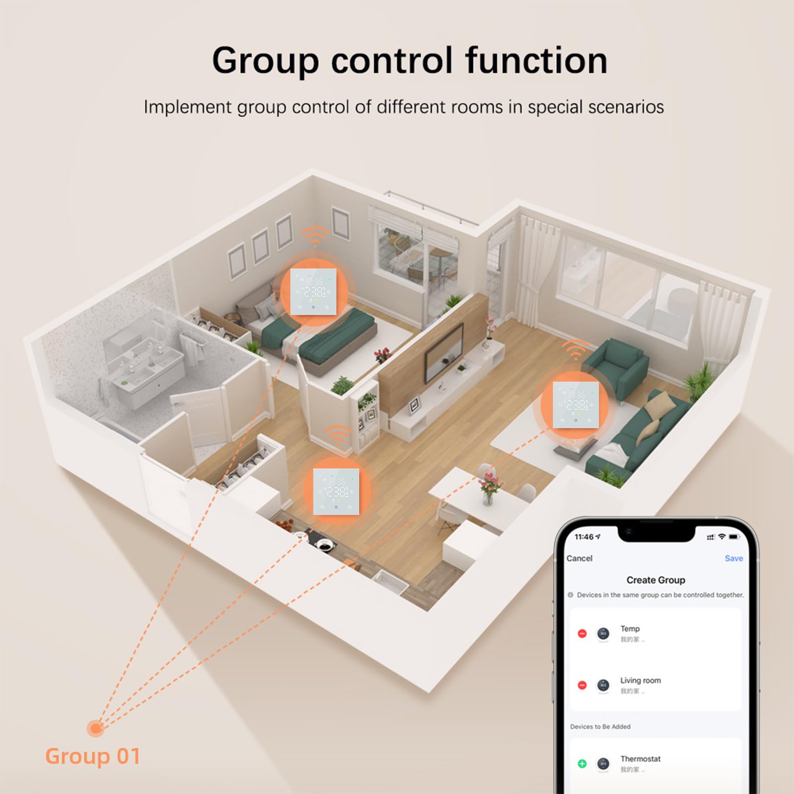 Smart WiFi Termostato Regolatore di temperatura per riscaldamento a pavimento Elettrico Funziona con Alexa Google Home, con una lente a bordo curvo 2.5D
